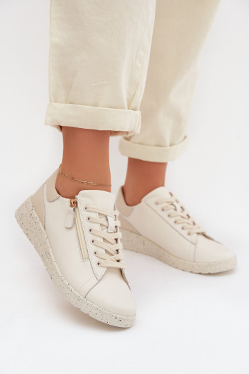 Piel zapatos Femenino con cremalleras beige Dorothea 2