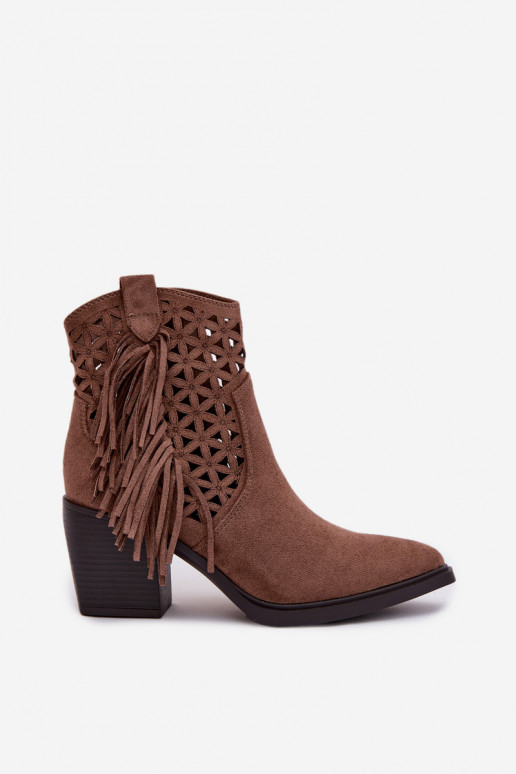 Botas caladas estilo vaquero Femenino con tacones con flecos color marrón Calissey