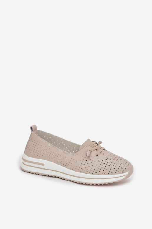 Piel con elementos calados zapatos Femenino S.Barski LR61-7044 beige