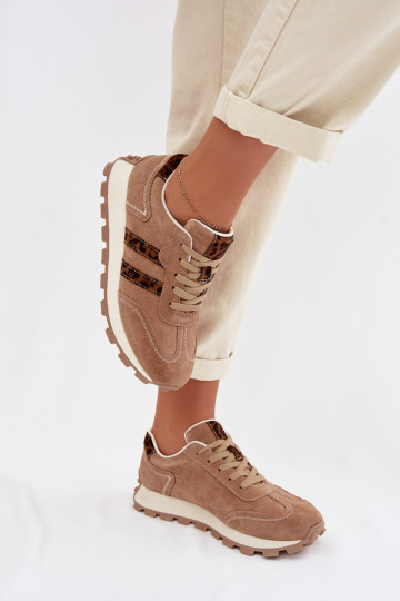 Zapatillas deportivas de ante con plataforma y estampado de leopardo para mujer S.Barski LR61-7071 color marrón