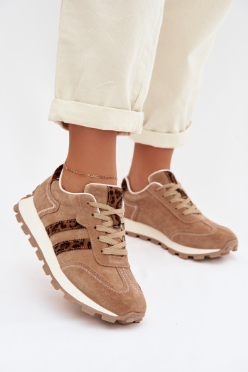 Zapatillas deportivas de ante con plataforma y estampado de leopardo para mujer S.Barski LR61-7071 color marrón 2
