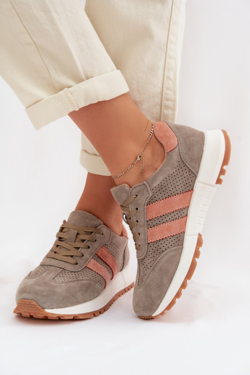 Zapatillas modelo zapatos. FemeninoActivadoturalnego de gamuzau de color caqui Tiene querceline