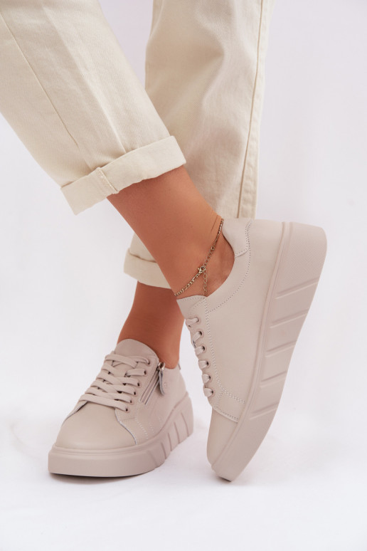 Piel zapatos Femenino con cremalleras beige Althea