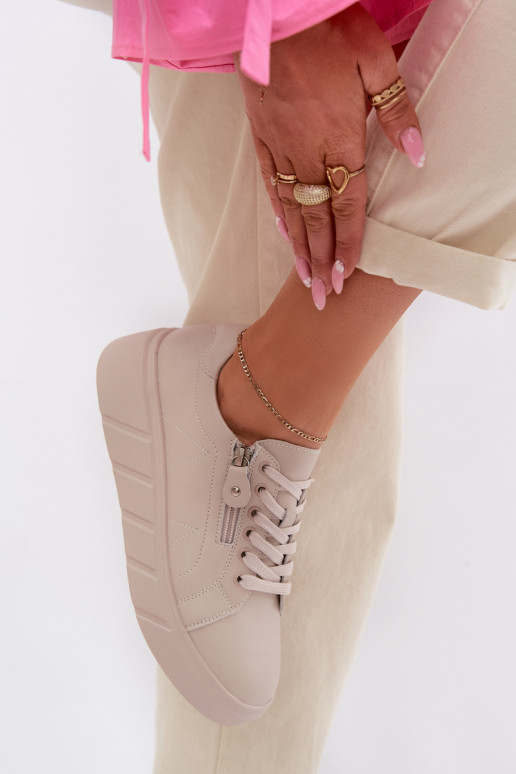 Piel zapatos Femenino con cremalleras beige Althea
