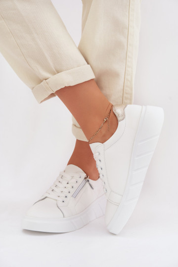 Piel zapatos Femenino con cremalleras el color blanco Althea