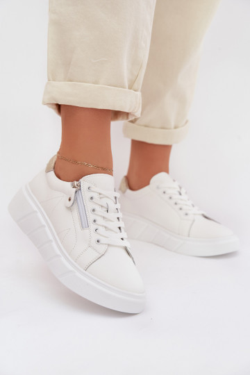 Zapatos de cuero para mujeres con cremalleras Althea color blanco 2