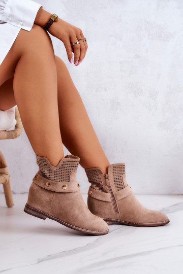Botines para mujeres con elementos de encaje color arena primavera Royale 2