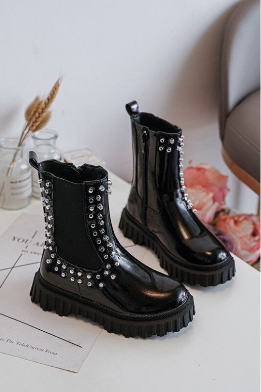 con efecto barniz botas con estilo Infantil Decorado Con pedrería de color negro Adelie