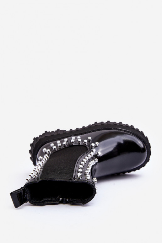 con efecto barniz botas con estilo Infantil Decorado Con pedrería de color negro Adelie