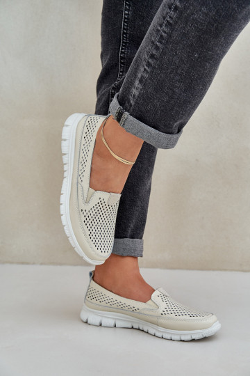  Piel con elementos calados Mocasines de plataforma de mujer beige Tanelora