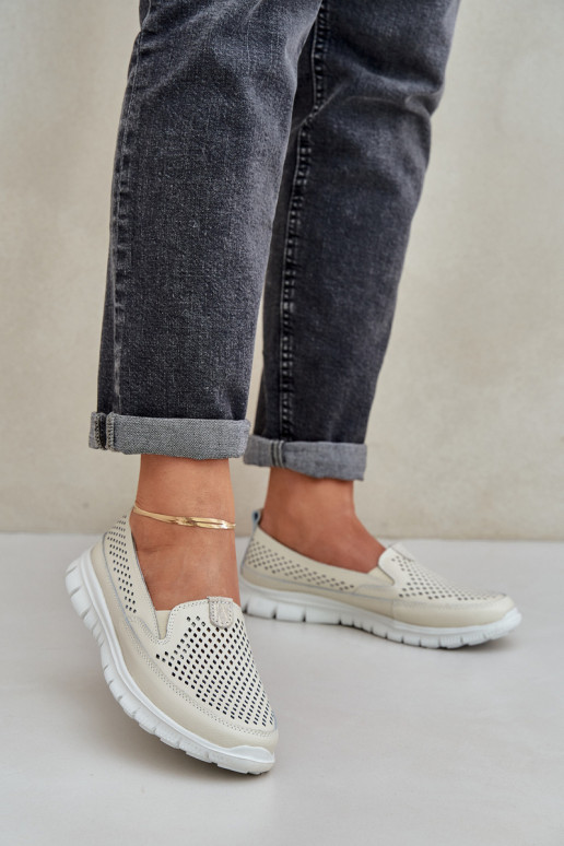  Piel con elementos calados Mocasines de plataforma de mujer beige Tanelora