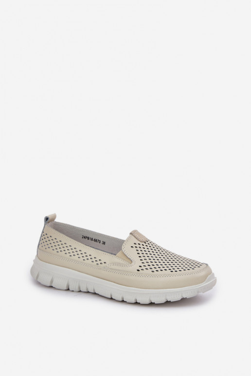 Piel con elementos calados Mocasines de plataforma de mujer beige Tanelora