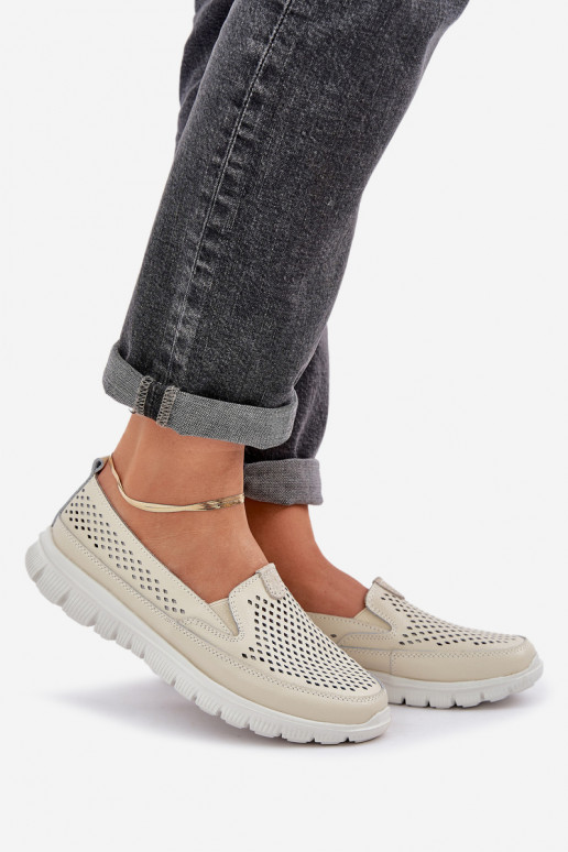  Piel con elementos calados Mocasines de plataforma de mujer beige Tanelora