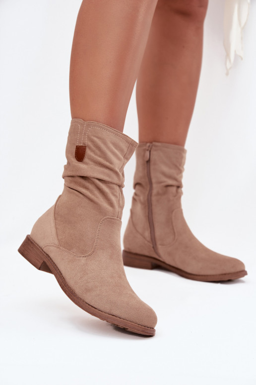 calentamiento Botas de mujer Con un top rizado con tacones anchos beige Krisia