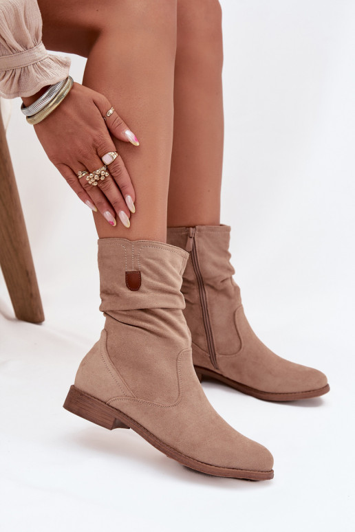 calentamiento Botas de mujer Con un top rizado con tacones anchos beige Krisia
