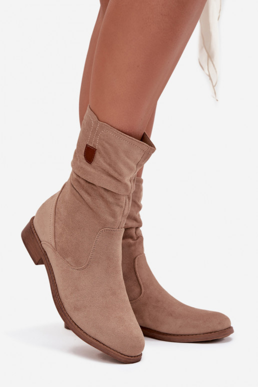 calentamiento Botas de mujer Con un top rizado con tacones anchos beige Krisia