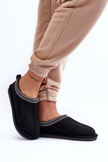 Femenino de gamuza zapatillas con un abrigo de piel de color negro Polinna 2