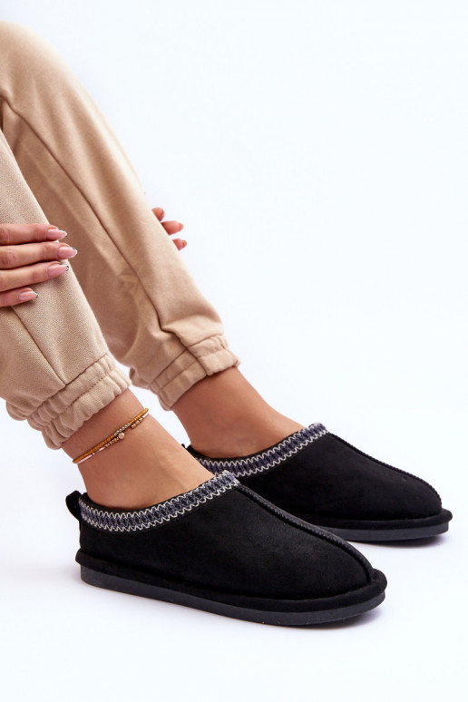 Femenino de gamuza zapatillas con un abrigo de piel de color negro Polinna