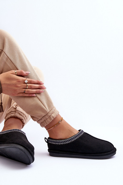 Femenino de gamuza zapatillas con un abrigo de piel de color negro Polinna