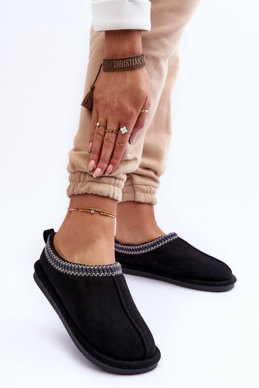 Femenino de gamuza zapatillas con un abrigo de piel de color negro Polinna