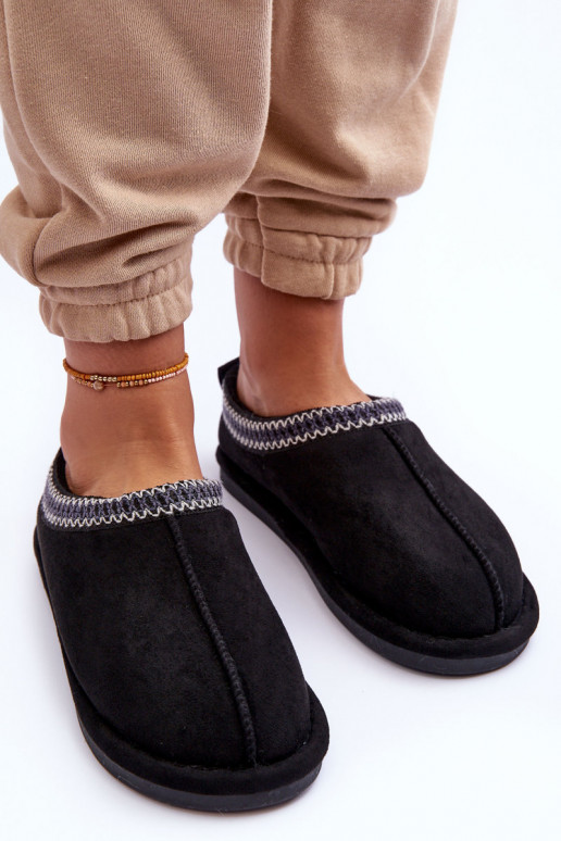 Femenino de gamuza zapatillas con un abrigo de piel de color negro Polinna