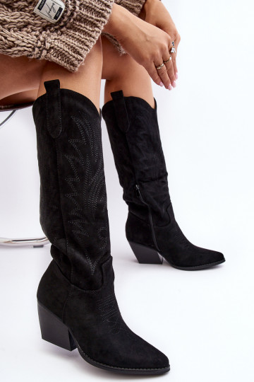 Femenino botas estilo vaquero con tacones de color negro Sloana