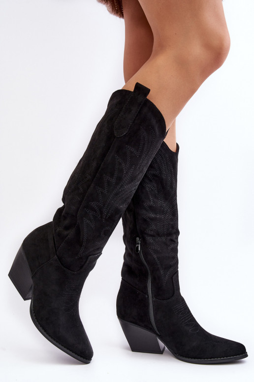 Femenino botas estilo vaquero con tacones de color negro Sloana