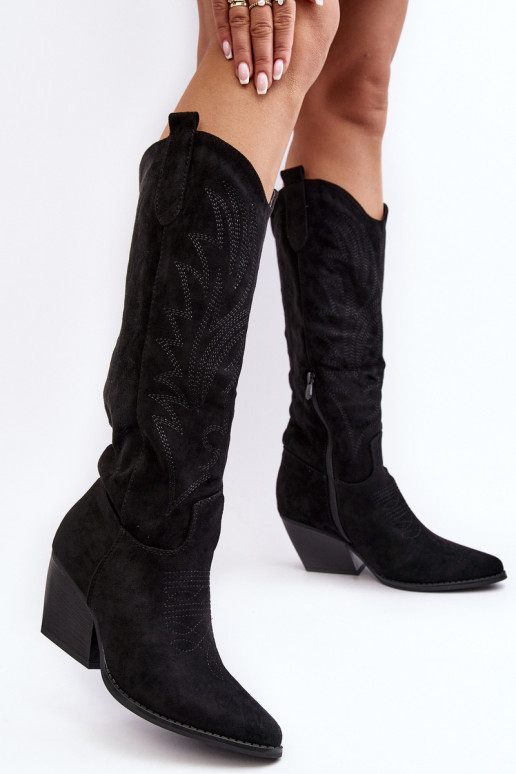Femenino botas estilo vaquero con tacones de color negro Sloana