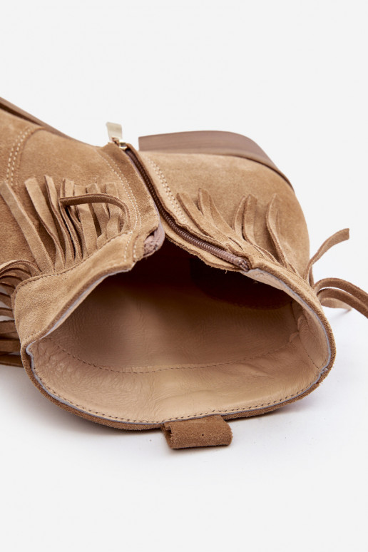 Zazoo 3430 Zapatos de gamuza Femenino con flecos beige