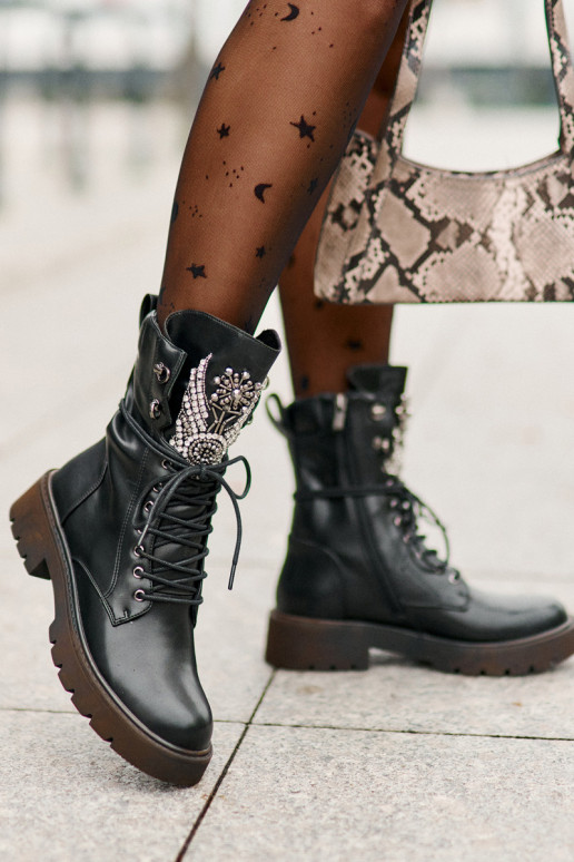 Eko Piel botines de trabajo Con decoración calentamiento D&A MR880-080 de color negro