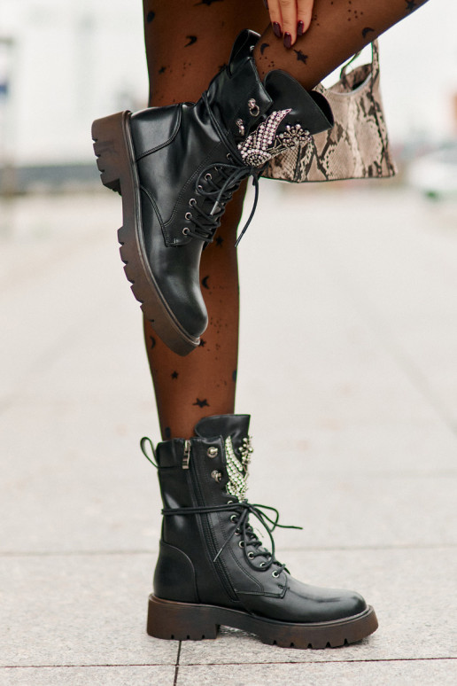 Eko Piel botines de trabajo Con decoración calentamiento D&A MR880-080 de color negro