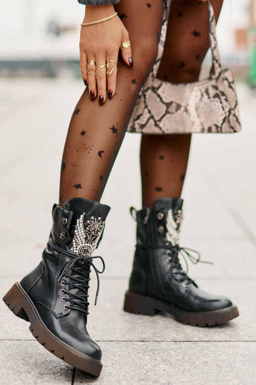 Eko Piel botines de trabajo Con decoración calentamiento D&A MR880-080 de color negro