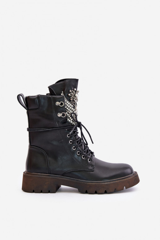 Eko Piel botines de trabajo Con decoración calentamiento D&A MR880-080 de color negro