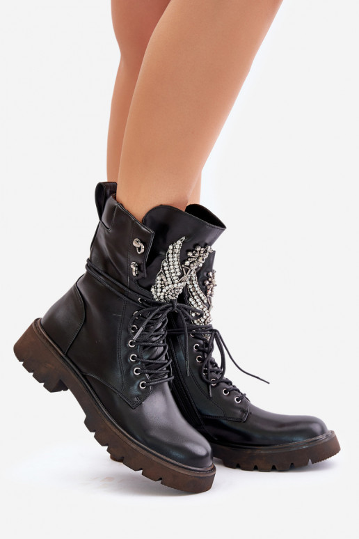 Eko Piel botines de trabajo Con decoración calentamiento D&A MR880-080 de color negro