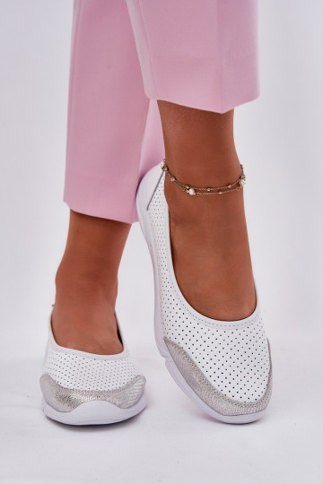 Piel Femenino Bailarinas caladas el color blanco Lucy 2