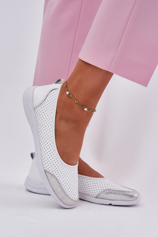 Piel Femenino Bailarinas caladas el color blanco Lucy