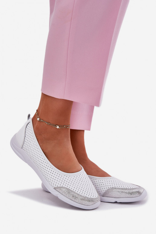 Piel Femenino Bailarinas caladas el color blanco Lucy