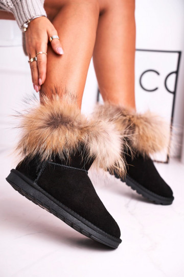 Botas de nieve de cuero para mujer con pelaje color negro Alexa 2