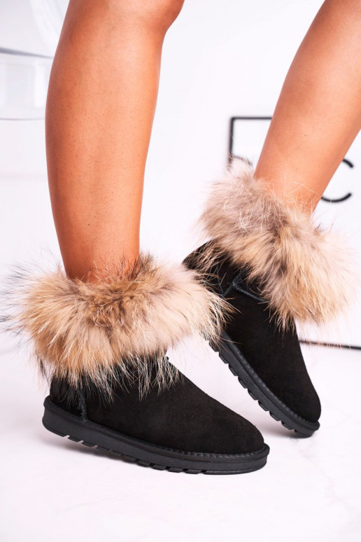 Femenino Piel Botas de nieve con un abrigo de piel de color negro Alexa