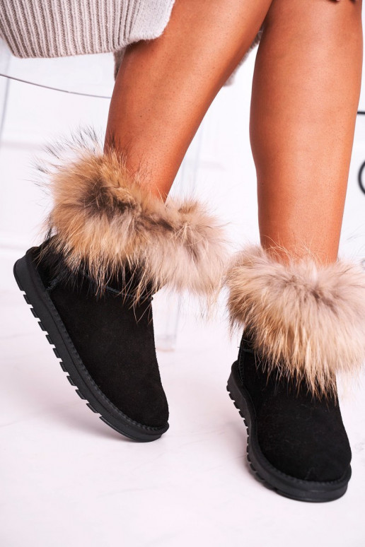 Femenino Piel Botas de nieve con un abrigo de piel de color negro Alexa