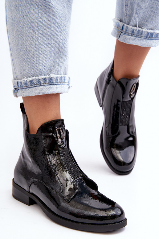 con efecto barniz Botas de mujer con tacones anchos calentamiento de color negro S.Barski HY75-120 de color negro