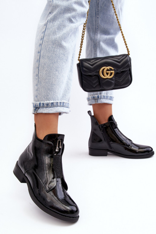 con efecto barniz Botas de mujer con tacones anchos calentamiento de color negro S.Barski HY75-120 de color negro