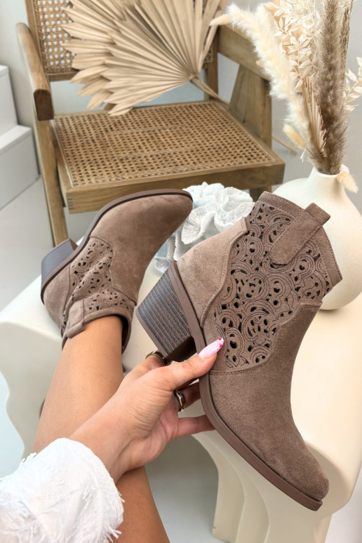 Botines de mujer de estilo cowboy con tacones de color marrón S.Barski HY61-8012