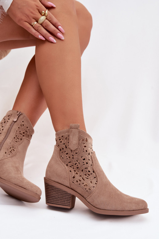 Botines de mujer de estilo cowboy con tacones S.Barski HY61-8012, color arena