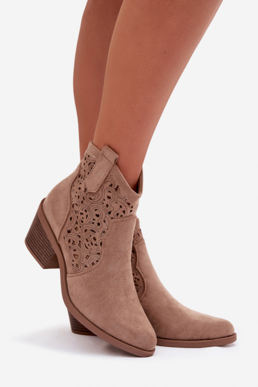 Botines de mujer de estilo cowboy con tacones S.Barski HY61-8012, color arena