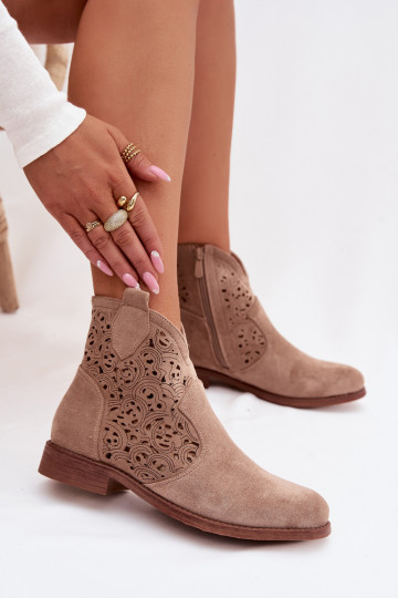 Botines de mujer con tacones anchos color arena S.Barski HY61-8026 2