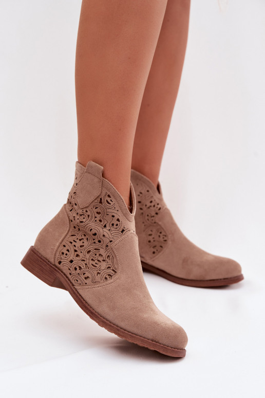 Botines de mujer con tacones anchos color arena S.Barski HY61-8026