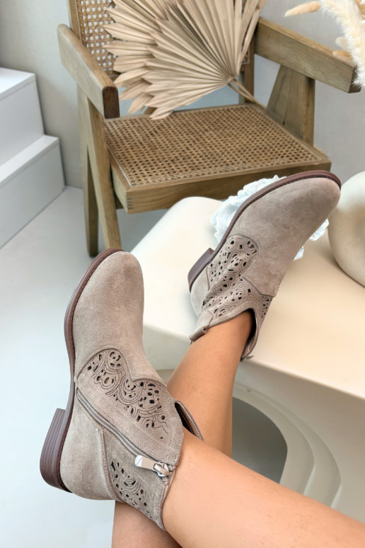 Botines de mujer con tacones anchos color arena S.Barski HY61-8026