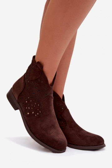 Botines de mujer con tacones anchos color chocolate S.Barski HY61-8026 2