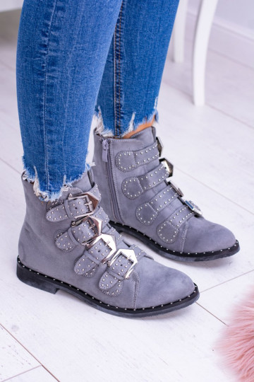 Botines grises Lu Boo Virginia Rock Star con tachuelas y hebillas de ante